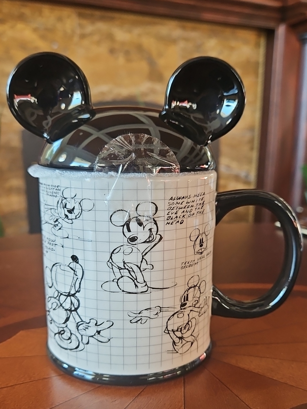 Disney Mickey Mouse Sketchbook Covered Mug with Mouse Ear Lid - New Never Used